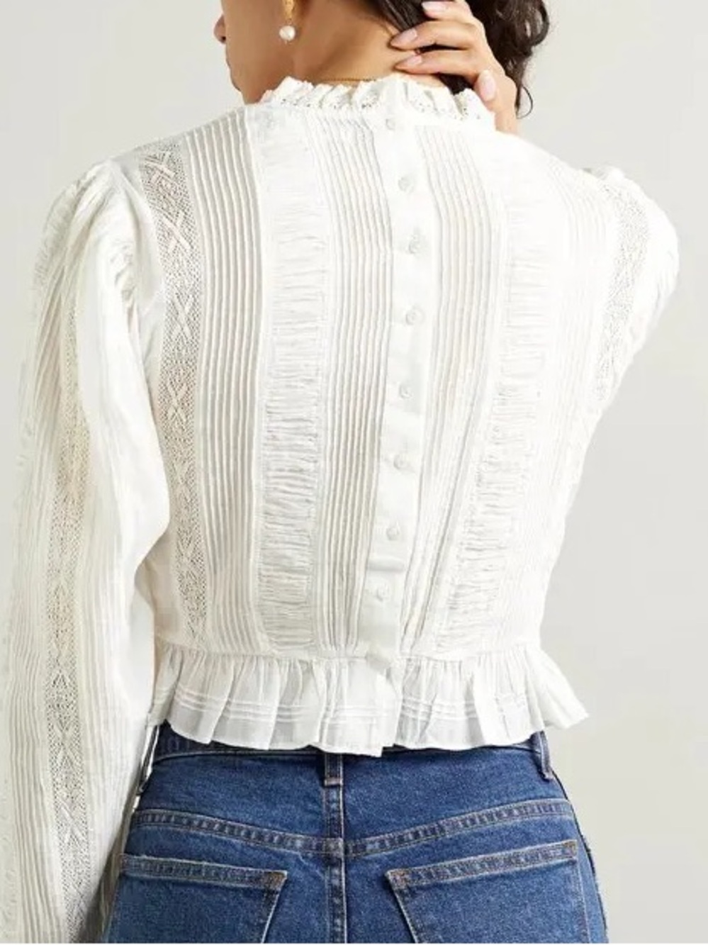 DOEN Heloise Lace-Trimmed Pintucked Cotton-Voile Top - Picture 2 of 6